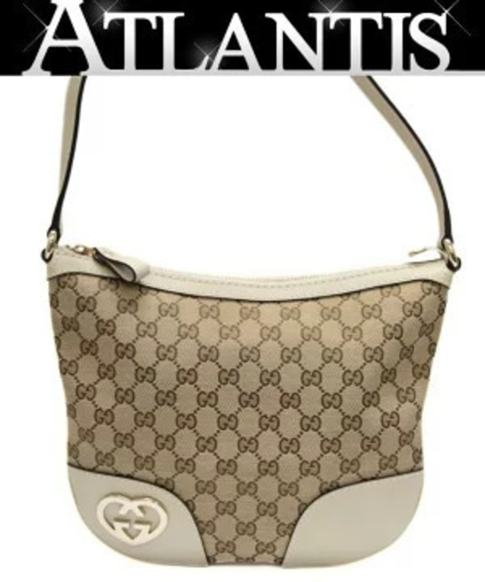 Gucci Lovely Heart GG Shoulder Bag Canvas x Leather Beige Cream White